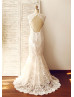 Mermaid Ivory Lace Champagne Lining Keyhole Back Wedding Dress